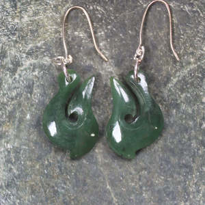 NZ Greenstone Matau Earrings (BK161) Kawakawa Pounamu