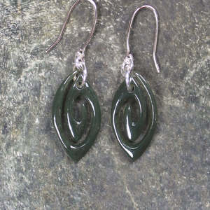 NZ Greenstone Koru Earrings (BW443) Rimu Pounamu