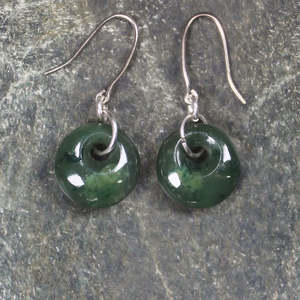 NZ Greenstone XSmall Porowhita Earrings (BM482) Kawakawa Pounamu