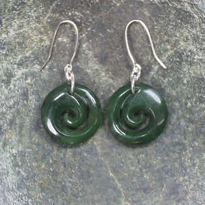 NZ Greenstone Koru Earrings (BX298) Kawakawa Pounamu