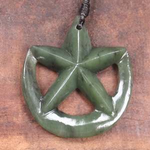 Pendants: NZ Greenstone Medium Whetumarama or Ratana Star Pendant (BN721) Hapopo Pounamu