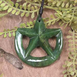 NZ Greenstone Medium Whetumarama or Ratana Star Pendant (BN720) Kawakawa Pounamu