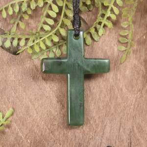 Pendants: NZ Greenstone Small Cross Pendant (CA359) Hapopo Pounamu