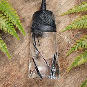 Pendants: Quartz with Black Tourmaline Small Toki Pendant (BT754)