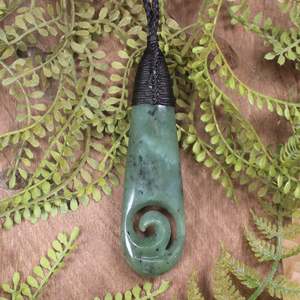 NZ Greenstone Large Roimata with Koru Pendant (BX960) Hapopo Pounamu
