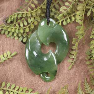 NZ Greenstone Medium Koru Twist Pendant (CA349) Hapopo Pounamu