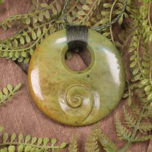 NZ Greenstone Large Porowhita with Koru Pendant (CA499) Flower Jade Pounamu