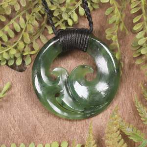 NZ Greenstone Medium Koru Pendant (CA335) Hapopo Pounamu