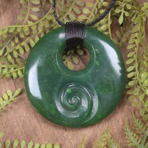 NZ Greenstone Large Porowhita with Koru Pendant (CA496) Hapopo Pounamu