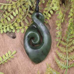NZ Greenstone Medium Koru Twist Pendant (BW160) Rimu Pounamu