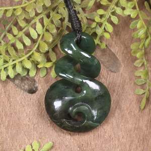 NZ Greenstone Small Koru Twist Pendant (BM979) Rimu Pounamu