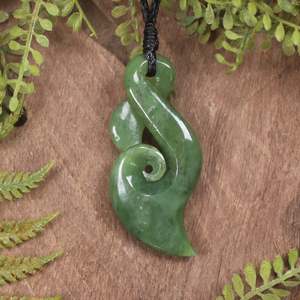 NZ Greenstone Medium Koru Twist Pendant (BX606) Hapopo Pounamu