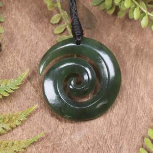 NZ Greenstone Small Koru Pendant (BX804) Rimu Pounamu