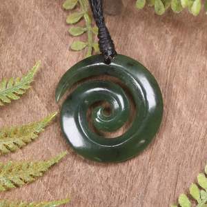 NZ Greenstone Small Koru Pendant (BX803) Rimu Pounamu