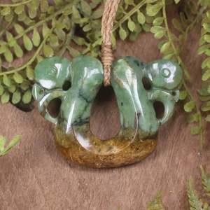 NZ Greenstone Small Pekapeka Pendant (CA365) Flower Jade Pounamu