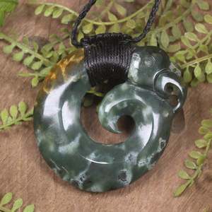 NZ Greenstone Large Koropepe Pendant (CA414) Rimu Pounamu