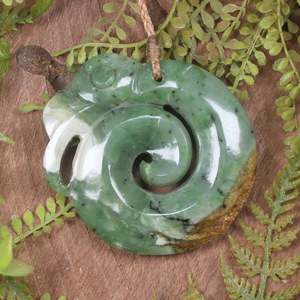 NZ Greenstone Large Koropepe Pendant (CA400) Flower Jade Pounamu