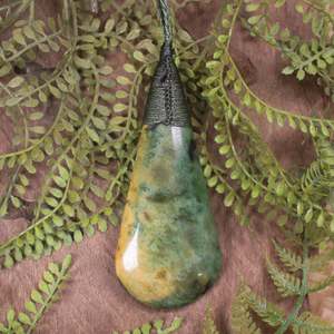 NZ Greenstone Large Roimata Pendant (BW173) Flower Jade Pounamu
