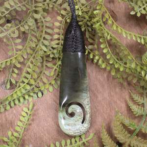 NZ Greenstone Large Roimata with Koru Pendant (BX956) Rimu Pounamu