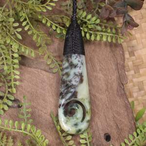 NZ Greenstone Large Roimata with Koru Pendant (BX954) Rimu Pounamu