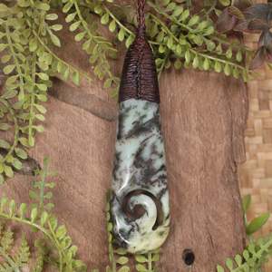 NZ Greenstone Large Roimata with Koru Pendant (BX953) Rimu Pounamu