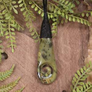NZ Greenstone Medium Roimata with Koru Pendant (BW901) Rimu Pounamu