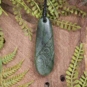 NZ Greenstone Small Roimata with Koru Pendant (BX649) Kawakawa Pounamu