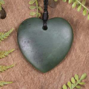 NZ Greenstone Medium Heart Pendant (BX742) Kawakawa Pounamu
