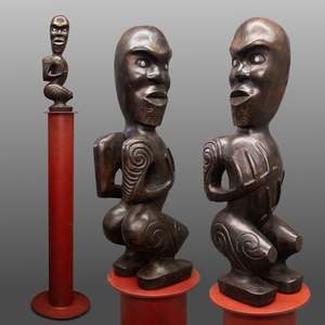 Pounamu Sculptures Touchstones: Carved Wooden Pou - Awhina (BX881)