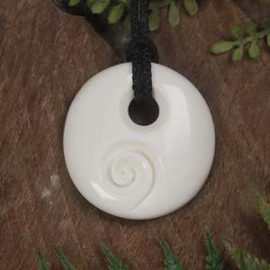 NZ Bone Medium Koru Pendant (BM788)