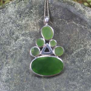 NZ Greenstone Medium Sterling Silver Pendant (BW743) Hapopo Pounamu