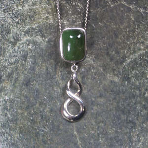 NZ Greenstone Sterling Silver Small Twist Pendant (BW705) Kawakawa Pounamu