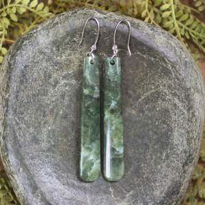 NZ Greenstone Medium Roimata Earrings (BX764) Kawakawa Pounamu