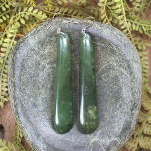NZ Greenstone Large Roimata Earrings (CA199) Hapopo Pounamu