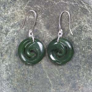 NZ Greenstone Koru Earrings (BX306) Kawakawa Pounamu