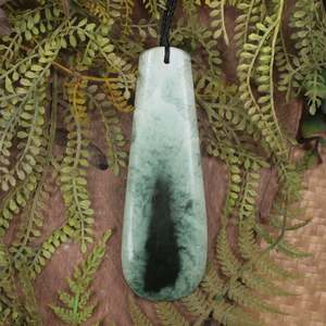 NZ Greenstone XLarge Roimata Pendant (BW477) Kawakawa Pounamu