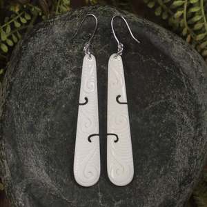 Bone Medium Roimata with Koru Earrings (BX492)