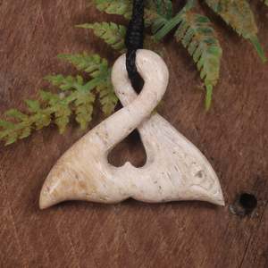 NZ Whale Bone Small Whale Tail Pendant (BP035) NZ SALE ONLY