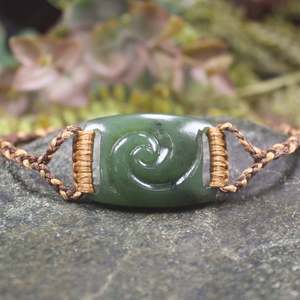 NZ Greenstone Adjustable Cord Koru Bracelet (CA243) Hapopo Pounamu