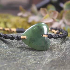 NZ Greenstone Adjustable Cord Heart Bracelet (CA245) Hapopo Pounamu