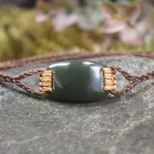 NZ Greenstone Adjustable Cord Bracelet (CA231) Kawakawa Pounamu
