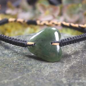 NZ Greenstone Adjustable Cord Heart Bracelet (CA244) Hapopo Pounamu
