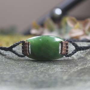 NZ Greenstone Adjustable Cord Bracelet (CA229) Kawakawa Pounamu