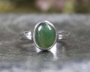 NZ Greenstone Sterling Silver Ring S7 (AZ719) Hapopo Pounamu