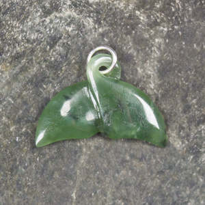 NZ Greenstone Sterling Silver Small Whale Tail Pendant (BC457) Hapopo Pounamu