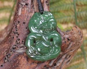 NZ Greenstone Small Hei Tiki Pendant (BH472) Hapopo Pounamu