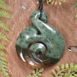 NZ Greenstone Large Koru Twist Pendant (BM918) Flower Jade Pounamu