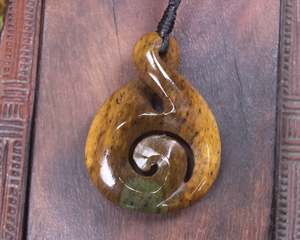 NZ Greenstone Medium Koru Twist Pendant (BM949) Flower Jade Pounamu