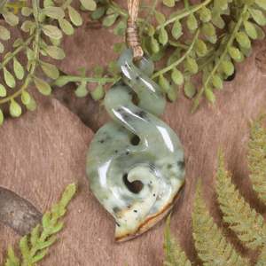 NZ Greenstone Medium Koru Twist Pendant (BP566) Flower Jade Pounamu