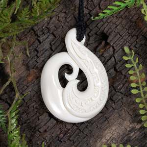 NZ Bone Medium Koru Pendant (CA793)